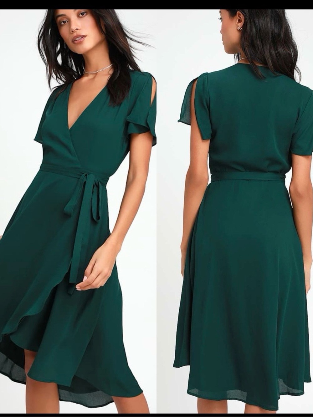 Lulus | Rise to the Occasion Emerald Green Midi Wrap Dress Medium